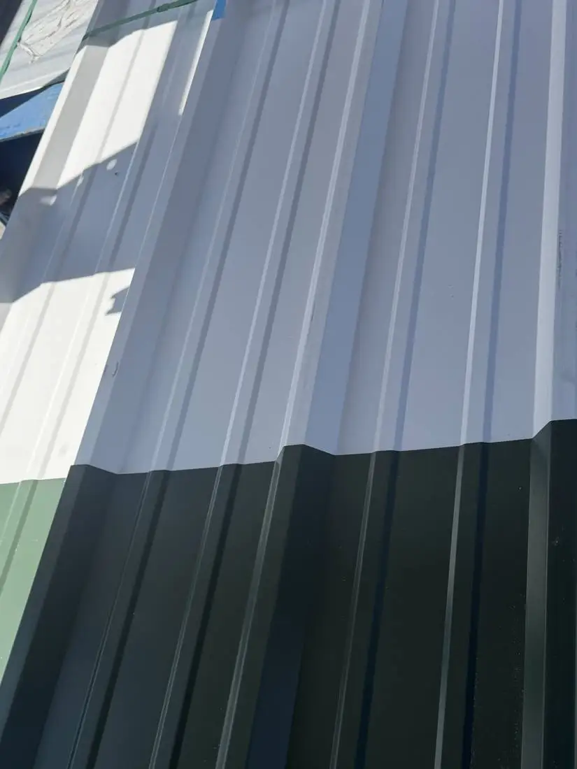 White and green R Panel metal roofing in stock at FL Sheet Metal, Tampa